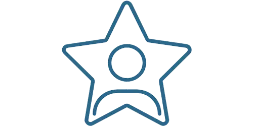 Icon depicting a face on person in a five pointed star