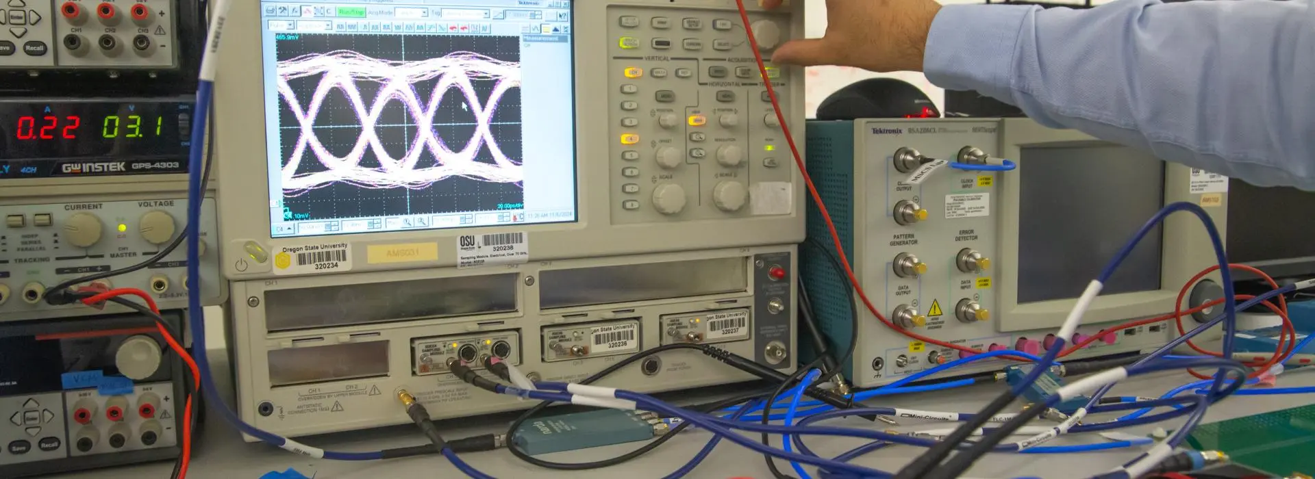 Testing equipment in the Analog Mixed Signal lab at Oregon State University.